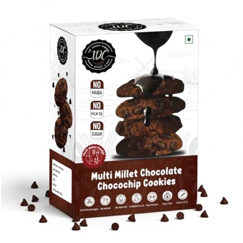 Image of THE DOUGH CORNER Multi Millet Chocolate Chocochip Cookies I Gluten-Free I High Protein I Packed with Dietary Fiber I No Palm Oil, No Sugar, No Maida | Sweetened With Jaggery I Superfood Snacks-200Gm