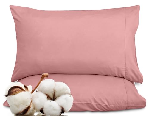 Image of ROYALE LINENS 300 Thread Count 100% Long Staple Combed Cotton Pillowcases Set of 2 - Ultra Soft - Queen Bed Pillow Cover - 20 inchx30 inch - Breathable, Cool & Crisp Percale Pink Pillow Cases (Queen, Pink)