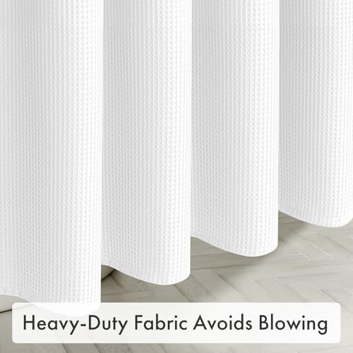 Image of AmazerBath White Shower Curtain 80 Inches Long, Waffle Shower Curtain 72x80 Inches, Long Shower Curtain Fabric, Heavy Duty 240GSM, Hotel Quality, Bathroom Curtain, Premium Polyester
