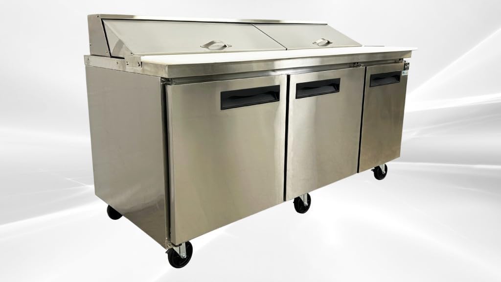 cooler depot Commercial Refrigerated Sandwich Prep Table 3-door 72" Salad Stainless Steel Refrigerator for Restaurant Kitchen 72" W x 33" D x 44" H inch capacity 18cuft, 33℉-41℉ esp-71