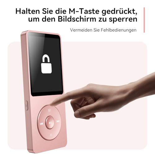 64Go Lecteur MP3 Bluetooth 5.3 AGPTEK Lecteur Musical avec Haut-Parleur et Bouton Volume Baladeur Portable sans Perte HiFi 70H Ultra-Longue Autonomie MP3 Sport avec Radio FM(sans Casque)-Or Rose