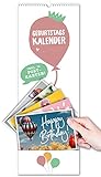 Geburtstagskalender Postkartenkalender Kalender Geburtstag Postkarten immerwährender Wandkalender mit Tasche für 12 Geburtstagskarten zum Auffüllen 15 x 30 cm inkl. 12 Postkarten zum Versenden