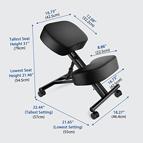 Image of Ergonomic Kneeling Chair, Meditation Chair with Height Adjustable and Cushion for Home and Office, Posture Office Stool with an Angled Seat and Casters