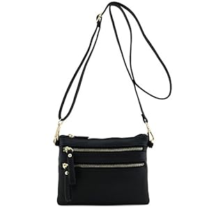 FashionPuzzle Multi Zipper Pocket Small Wristlet Crossbody Bag (Black)