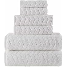 Elegant Comfort Luxury 6-Piece 100% Turkish Cotton Jacquard Braided Textured Premium Hotel Quality Towel Set Soft and Absorbent, Includes 2 Bath Towels, 2 Hand Towels and 2 Washcloths, White