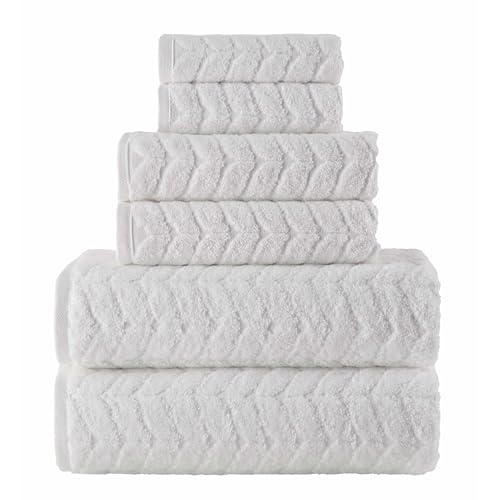 Image of Elegant Comfort Luxury 6-Piece 100% Turkish Cotton Jacquard Braided Textured Premium Hotel Quality Towel Set- Soft and Absorbent, Includes 2 Bath Towels, 2 Hand Towels and 2 Washcloths, White