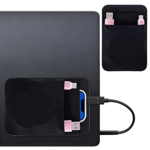 Portable Hard Drive Sleeve 2-Pocket Stick on Pouch with Reusable Adhesive SSD Hard Drives Carrying Case Computer Accessories Pouch Holder for Most Laptop External Solid State Drive Mouse USB Cable