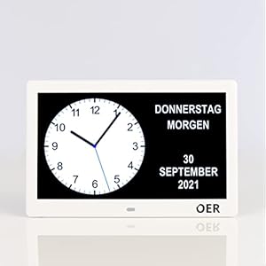 OER – Demensklok – Digitale kalender en seniorenklok – Digitale en analoge weergave – XXL-scherm – Kalenderklok voor dementie – Duidelijke weergave van tijd, datum, dag van de week