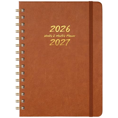 Planner 2026-2027 - Weekly & Monthly 2026-2027 Planner with Twin-Wire Binding, JULY 2026 - JUNE 2027, 6.3" x 8.4", Hardcover with Monthly Tabs, Back Pocket, Thick Paper - Brown