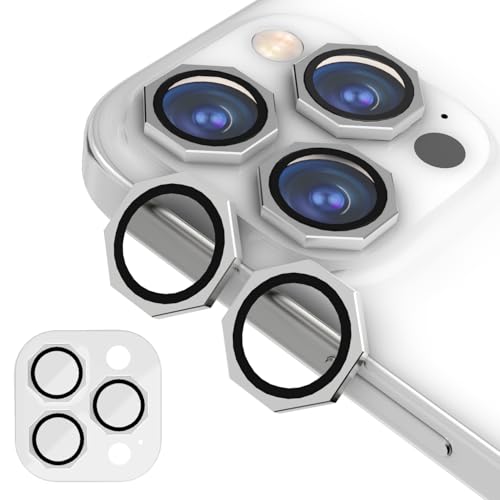 Image of GadgetBite Snaptra Octagon Lens Protector Compatible With iPhone 16 Pro & iPhone 16 Pro Max - 9H Tempered Glass Camera Cover with Metal Ring, Scratch-Resistant,Camera Lens - White Titanium
