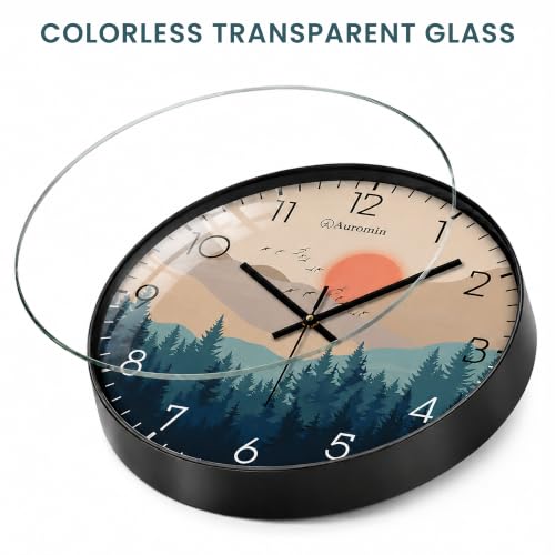 Image of Auromin Wall Clock for Living Room Stylish - Decorative Forest Design Modern Wall Clock for Bedroom, Hall, Office | Silent Non-Ticking Analog Clock | Round Glass Battery Operated Clock