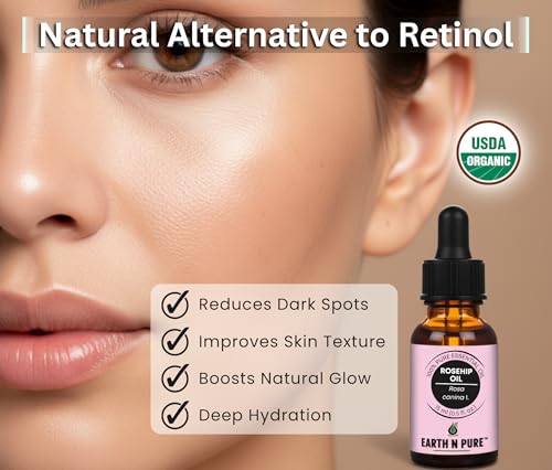 Image of Earth N Pure Rosehip Oil for Face & Glowing Skin - 100% Pure Natural Rosehip Seed Oil for Even Skin Tone, Hydration & Radiance - Cold Pressed Face Oil - 30ml