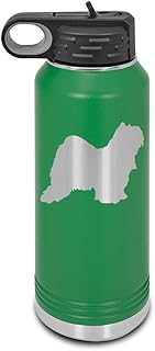 Tibetan Terrier Laser Engraved Water Bottle Customizable Polar Camel Stainless Steel with Straw - Dog Canine pet Green 32 oz