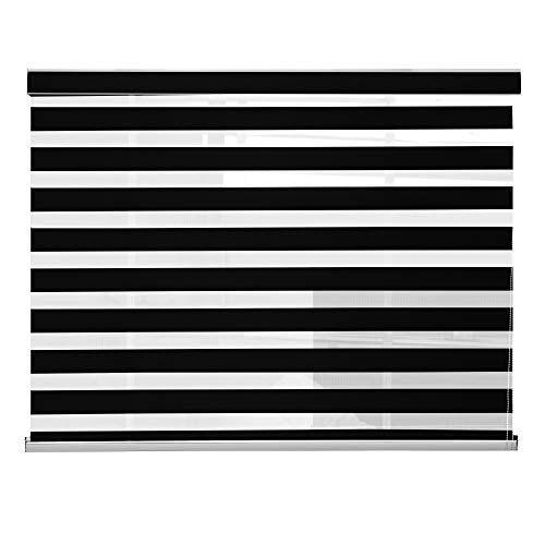 Image of Zebra Blind for Windows Dual Layer Zebra Roller Shades Light Filtering Sheer Window Treatments Privacy Light Control for Day and Night, Color Black, W110XH150CM