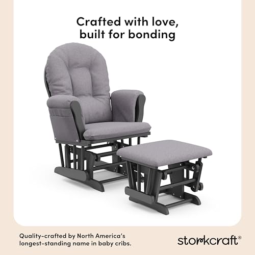 Image of Storkcraft Premium Hoop Glider & Ottoman (Gray /Gray Swirl) - GREENGUARD Gold Certified Nursery Glider, Solid Wood Craftsmanship, Smooth-Gliding Nursery Chair and Ottoman, Award-Winning