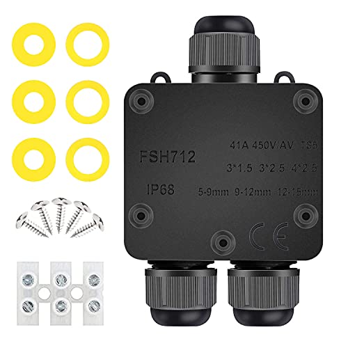 IP68 Waterproof Junction Box, COOLWEST 3-Way Outdoor Cable Connectors with PG13.5 Gland Wire Connector Electrical Junction Box for 5-12MM Diameter Cable