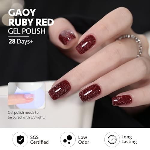 Image of GAOY Red Gel Nail Polish Set, 6 Colors Burgundy Cherry Dark Red Jelly Glitter Soak Off UV Light Cure Gel Polish Kit for Salon and Nail Art DIY at Home