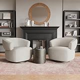 RoyalCraft Swivel Accent Chair Set of 2, Fully Assembled Round Barrel Chairs, Oversized Upholstered Armchair with 360-Degree Base, Modern Club Chair for Living Room, Bedroom, Office, Griege