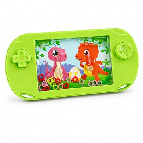 Image of SHAKTISM Classic Handheld Water Ring Toss Game for Kids & Adults Nostalgic Press Button Water Game Machine Portable Plastic Retro Ring Toss Toy Travel Fun Puzzle Toy for Children- 1Pc (Dino Green)