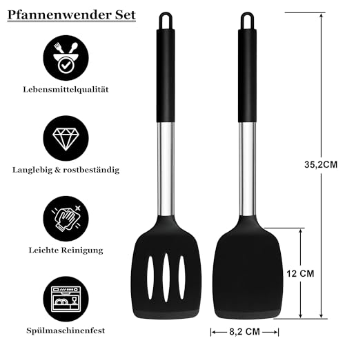 Foto von Homikit Pfannenwender 2er Set, Silikon Küchenhelfer Kochbesteck - Schwarz