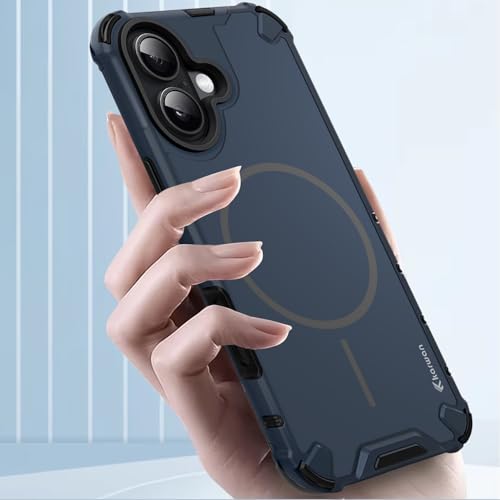 Image of KARWAN Tough Shockproof Back Case Cover Compatible with iPhone 16 Dual Layer Armor Protection with Matt Finish,Edge Guard Bumper Heavy Duty Cover with Magnetic MagEase Wireless Charging(Blue)