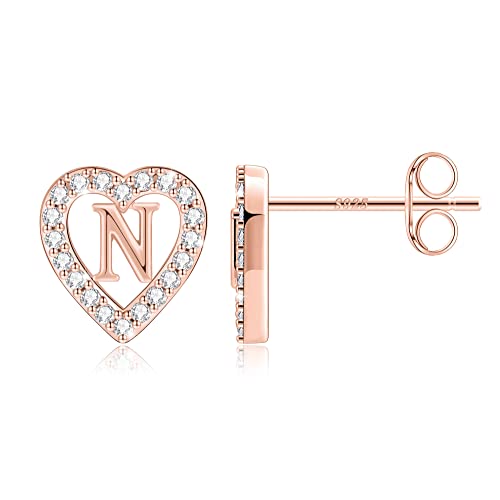 Image of Anoup Heart Initial Earrings for Girls Gifts - S925 Sterling Silver Post CZ Hypoallergenic Stud Initial Earrings for Women Teen Girls Birthday Gifts for Kids Jewelry