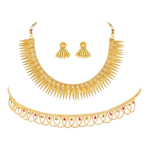 Image of Peora Gold Plated Bridal Jewellery Set with Kamarband Gift for Women Indian Traditional Ethnic Wedding