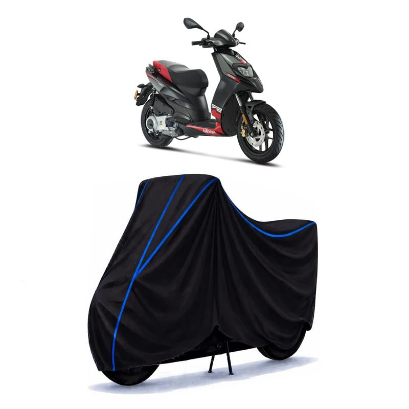 Image of Scooty Cover Water Resistant for SR 50 MT | Universal Scooter & Bike Cover | Heavy Duty UV Dust, Rain & Scratch Protection | Elastic Fit All Weather Indoor Outdoor | Black with Blue Piping