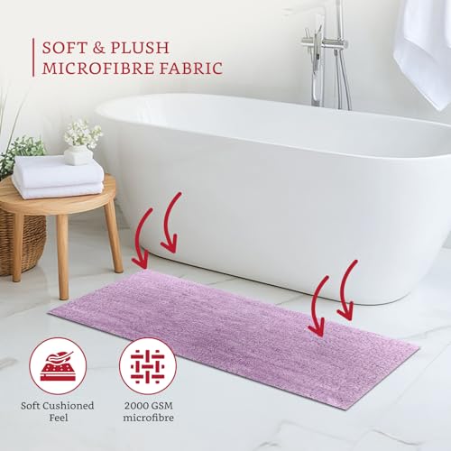 Image of Amazon Brand - Solimo Premium Anti-Slip Microfibre Bathmat | 50cm x 120cm | Dusty Lilac | 2000 GSM | Super Absorbent | Anti-Skid | Quick Dry | Machine Washable