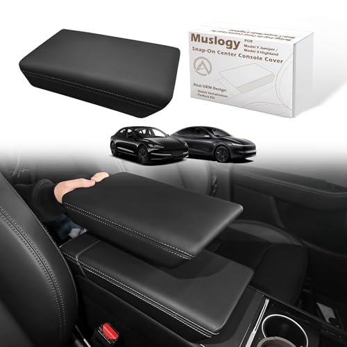 Muslogy Center Console Armrest Cover Fit for Tesla Model Y Juniper 2025 2026 (Standard Premium & Performance) / Model 3 Highland 2024 2025 2026 Accessories Comfort Armrest Pad Snap-On (Hard Cover)