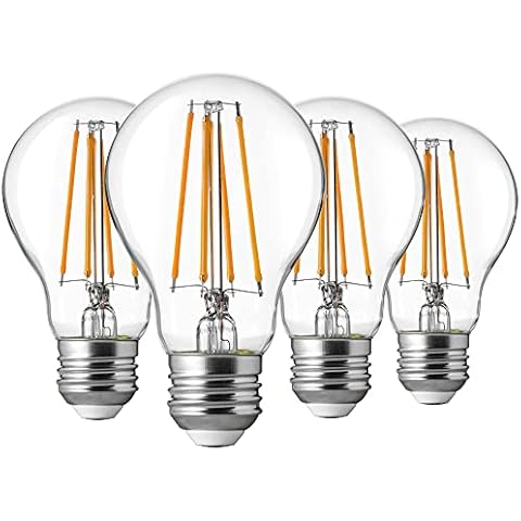 FLSNT E27 LED Light Bulbs 8W(75W Equivalent), A60 Enery Saving Filament Light Bulb,Bright 800LM,2700K Soft White,Non-Dimmable,Clear Glass,4 Pack Cover