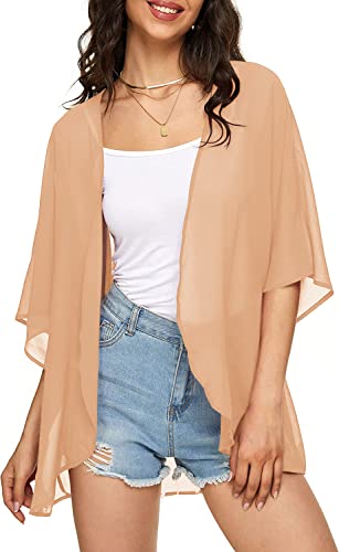 Image of Indian Trendy Women's Solid Puff Sleeve Kimono Cardigan Loose Cover Up Casual Blouse Top Chiffon