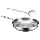 JSGHGDF Juego de sartenes antiadherentes de metal con espátula, distribución uniforme del calor para estufa eléctrica, utensilios de cocina martillados a prueba de arañazos
