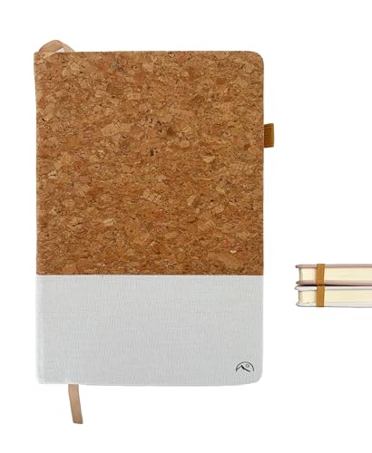 Nordura Notizbuch A5, hochwertiges Leinen & Kork Hardcover, Notebook, unliniert a5, Journal buch, Skizzenbuch, Notizblock, 180 Seiten, Blanko Papier (weiß)