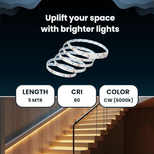Image of Lighting PRO LED Strip Light for Ceiling, 6K 5-Meter 120 LED (12V) Strip Light for Home Decoration, Copper LED and PCB, High Lumen, High CRI- (Pack of 1)