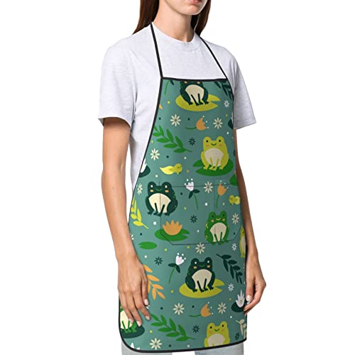 Happy Frog Aprons Kitchen Chef Waterproof Adjustable Apron For Bbq With 2 Pockets, Frog Gifts For Women Men Teens #TOP2