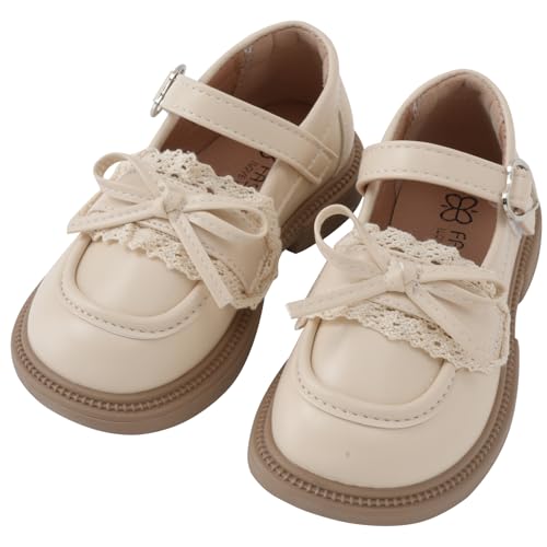 SEAUR Girls Lace Bow Flats PU Leather British Style Flats Princess Casual Performance Shoes 6-10