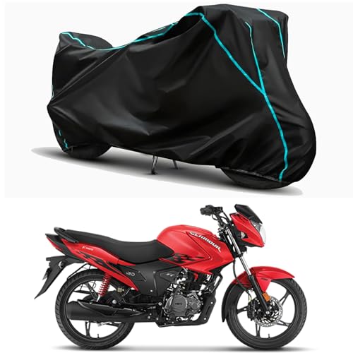 Image of Waterproof Bike Body Cover Compatible for | Hero Glamour | Taffeta Fabric, Sky Piping Design, Bottom Elastic Fit | Dustproof, Sun UV & Rain Protection for All Weather.