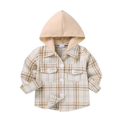 Image of YOUNGER STAR Toddler Kids Boys Girls Flannel Hooded Plaid Shirt Button Baby Red Clothes