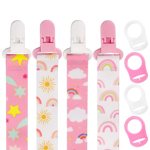 Image of Boho Pacifier Clips for Girls, 4 Pack Pacifier Strap with Adapters for Girls, Pacifier Holder Binky Clips, Baby Girl Newborn Essentials for Baby Teething Toys Baby Shower(Boho)