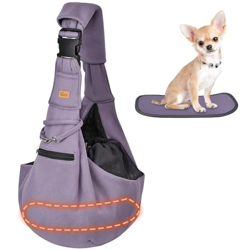 CUBY Dog and Cat Sling Carrier - Hands Free Reversible Pet Papoose Bag - Soft Pouch and Tote Design - Suitable for Puppy, Small Dogs Cats Outdoor (Purple, Adjust Strap 2.0)