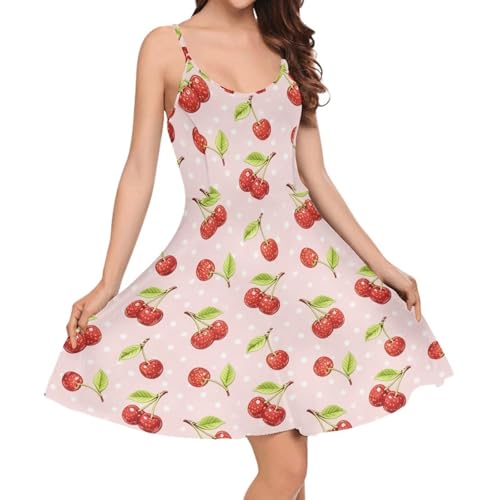 Image of Women's Spaghetti Strap Dress Summer Casual Swing Sundress Girls Beachwear Swing Mini Dress