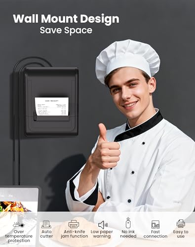 Image of vretti Thermal Receipt Printer, 3'1 /8 80mm Direct Thermal Printer with USB Serial LAN Port - Kitchen POS Printer ESC /POS Command Support Cash Drawer, Not for Square