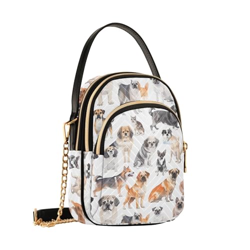 Sac à bandoulière pour femme motif races de chiens et porte-monnaie B1138