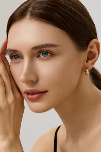 14K Gold Filled Hoop Earrings,925 Sterling Silver Huggie Earrings Hoops Earrings Trendy Chunky CZ Pin Earrings Jewelry Gifts for Women2