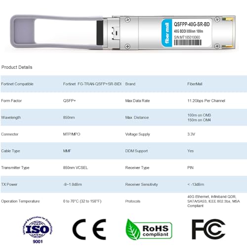 Image of 40GBASE-SR Bi-Directional Transceiver Module,Compatible with Fortinet FG-TRAN-QSFP+SR-BIDI,QSFP+ 40G BiDi MMF 850nm /900nm 100m / 150m Duplex LC