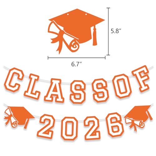 Image of Class of 2026 Graduation Banner University College Grad Garland Decoration Party Supplies High School Colors Orange White