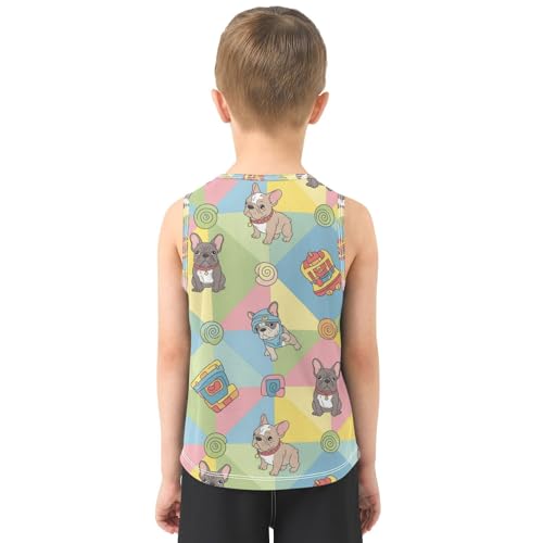 J JOYSAY Colorful Plaid Bulldog Boys Tank Top Sleeveless Muscle Shirts Quick Dry Active Sport Workout Kids T-Shirts 3-15T3
