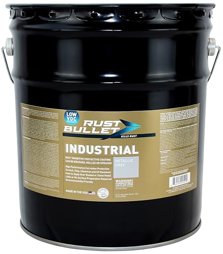 RUST BULLET Industrial - Metallic Gray - 5 Gallon - Low VOC - Rust Preventative Coating for Industrial, Marine, Home & Farm Projects, UV Resistant, Durable Finish