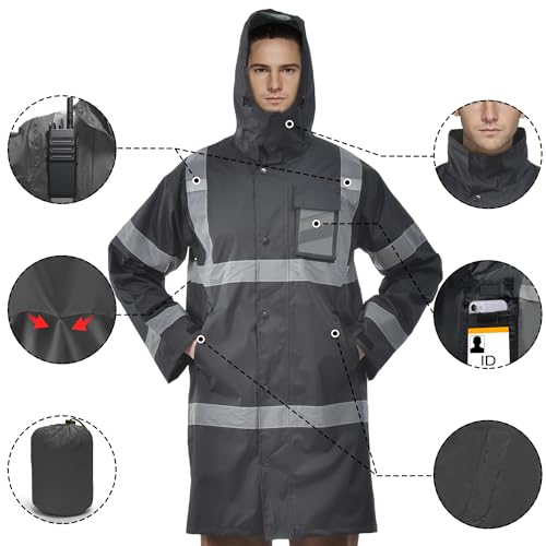 AYKRM HIGH VIS Reflective Rain Jacket security Hi Vis Rain Suits Waterproof Heavy Duty Long Rain Coats Safety Rain Gear2